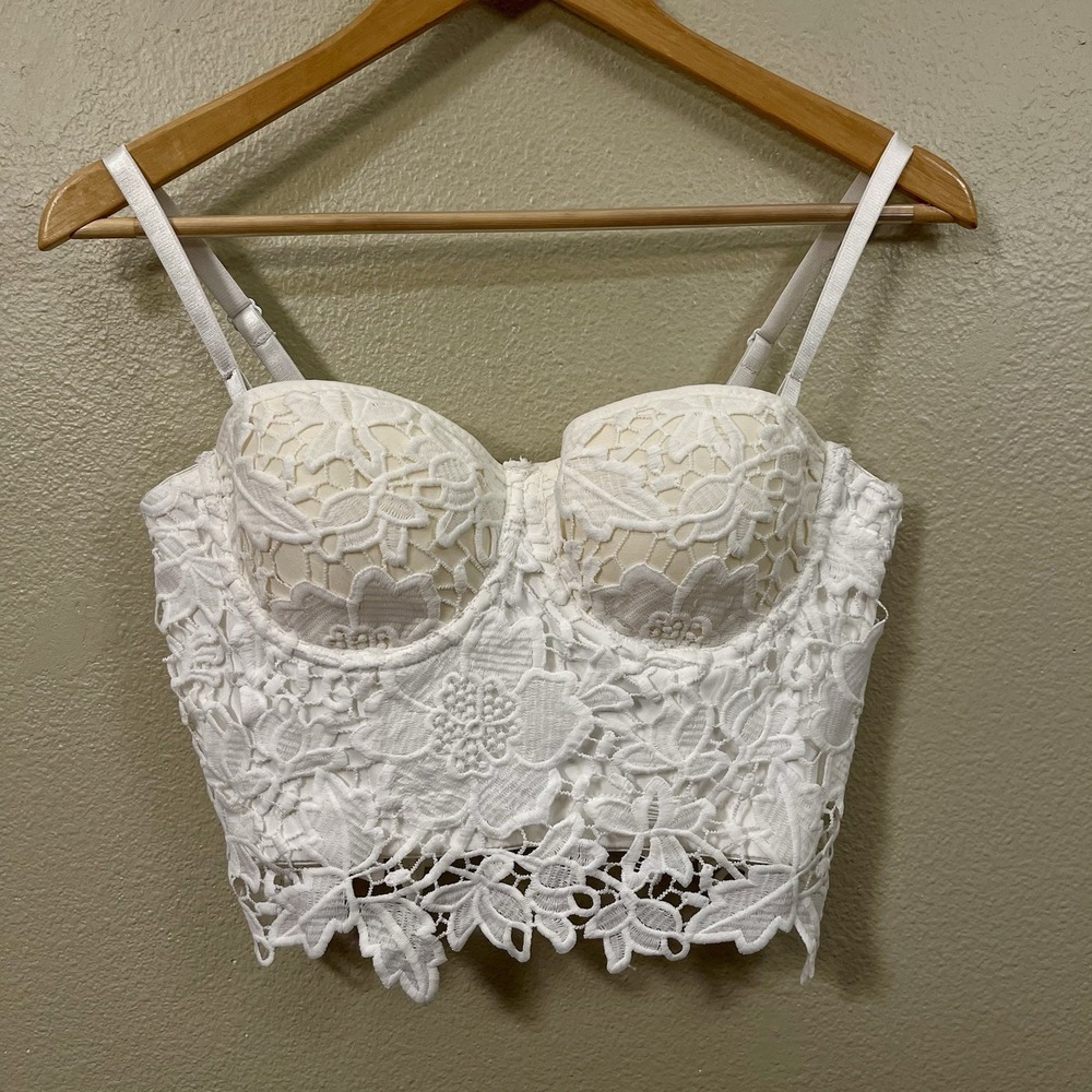 Lace Corset Bustier Crop Top White Fairy Bridal Festival Romantic‎ Coquette M/L?